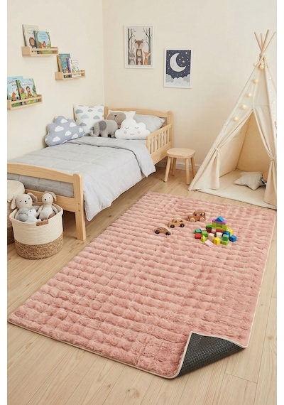 Yüksek Kalite Ekstra Yumuşak Pembe Kaymaz Özel Tabanlı Tavşan Bubble Peluş Halı