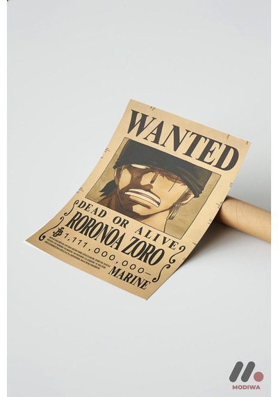 One Piece Roronoa Zoro Wanted Poster, Çerçevesiz Yüksek Kalite Duvar Afişi - Anime Severlere Özel He