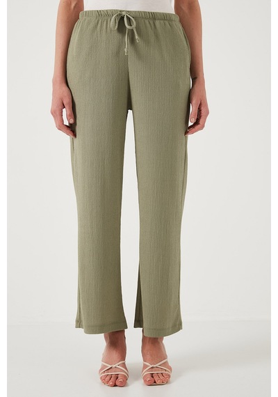 Lela Regular Fit Normal Bel Geniş Paça Bayan Pantolon 5866117 Olive