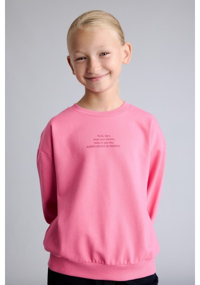Defacto Relaxed Fit Bisiklet Yaka Baskılı İçi Yumuşak Tüylü Sweatshirt Kız Çocuk I4895a826aupn206 Pembe-pn206