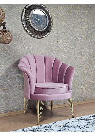 Zafir Tekli İstiridye Gold Kaplama Telli Ayak Çay Seti Koltuk Tekli Berjer , Balkon, Salon, Ofis Pembe
