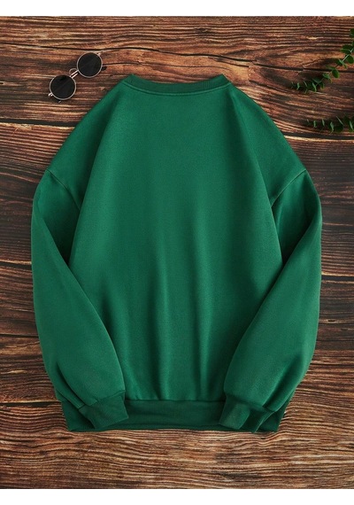 Kadın Nefti Yeşili Dalmatian Dog Baskılı Bisiklet Yaka Sweatshirt Nefti Yeşili