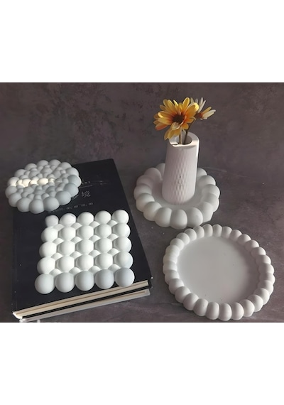 4 Lü Dekoratif Set Bubble Takı Tabağı/ Bardak Altlığı Beton Ürün