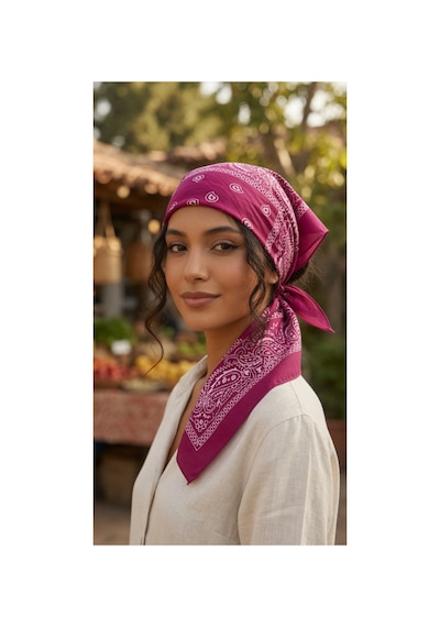 Mollycrush Unisex Pembe Şal Desenli Bandana Günlük Saç Aksesuarı, Boyunluk Ve Outdoor Fular Pembe
