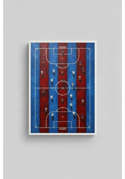 Huhu3123 Bordo Mavi Çizgili Futbol Sahası Beyaz Çerçeveli Tablo Stadyum Taraftar