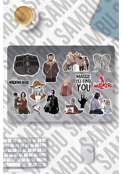 The Walking Dead Temalı Sticker Etiket Seti - Yürüyen Ölüler Sticker - Laptop Notebook Telefon