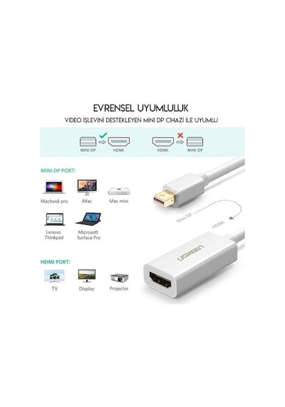 Ugreen Mini Displayport Hdmi Dönüştürücü Adaptör Beyaz