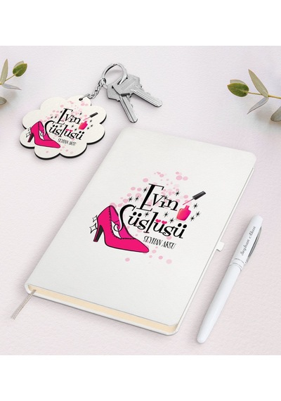 Kişiye Özel Evin Süslüsü Beyaz Defter Kalem Ve Anahtarlık N11.10374