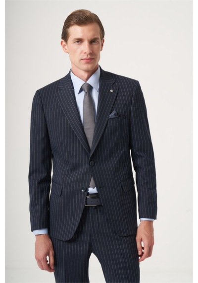 İmza Lacivert Mono Yaka Çizgili 6 Drop Slim Fit Tam Astar Esnek Takım Elbise 1001260149 İmza Lacivert Mono Yaka Çizgili 6 Drop Slim Fit Tam Astar Esnek Takım Elbise 1001260149