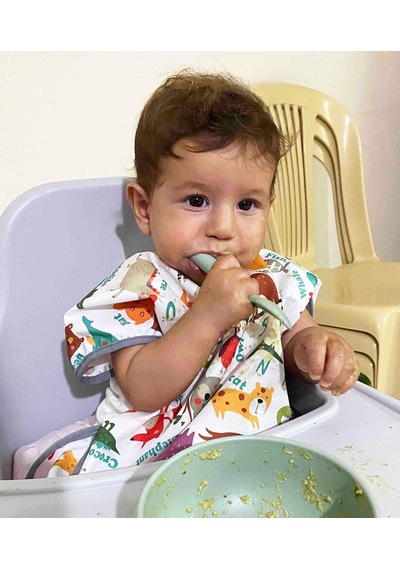 1-3 Yaş Su Geçirmez Cırtlı Cepli Unisex Yarım Kollu Bebek Çocuk Mama Önlüğü Zoo Belirtilmemiş