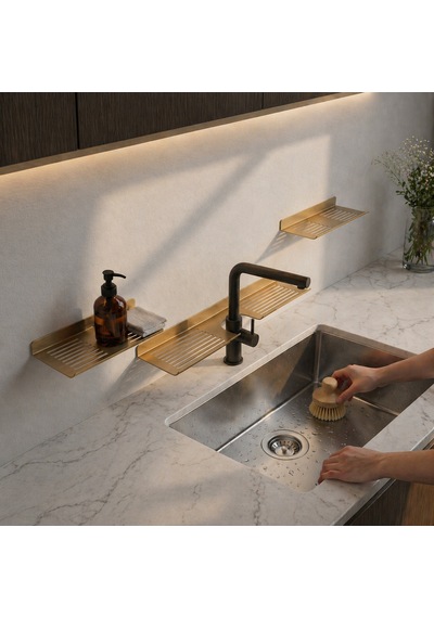 Hamton Linea Shelf Rfo - Mutfak Banyo Raf Organizeri - Gold - Yapışkanlı