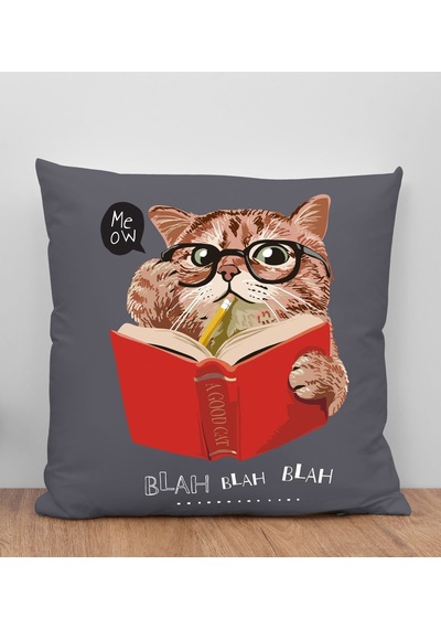 Bk Gift Kedi Tasarımlı Antrasit Kırlent Yastık, Arkadaşa Hediye, Ev Dekorasyonu, Ev Hediyesi-5