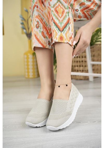 Nesil Shoes Aky 055 Krem Triko Yazlık Kadın Ayakkabı
