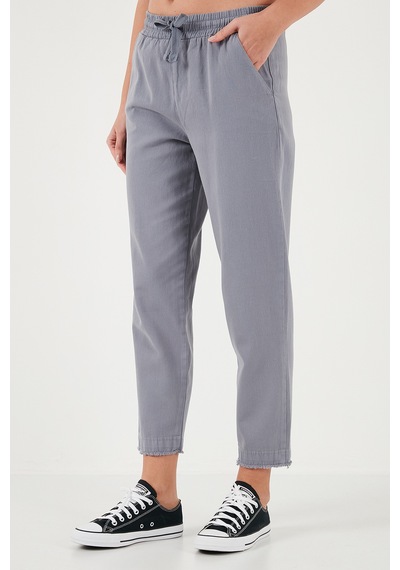 Lela Pamuklu Normal Bel Regular Fit Düz Paça Bayan Pantolon 668Yp42282S4 Gri