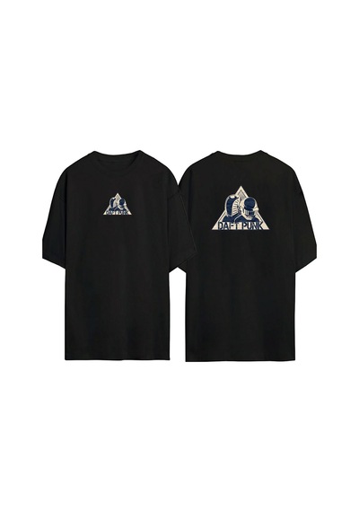 Thewert Unisex Daft Punk Logosu Ön Arka Baskılı Sıyah Oversize T-shirt Siyah