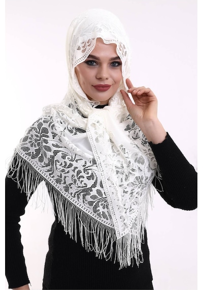 Narin Pamuk Tül Şal Açık Krem 60x160