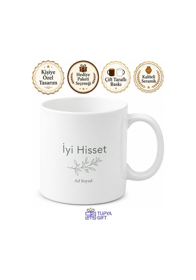 İyi Hisset Temalı Minimal Kupa Bardak Özel Tasarım Hediye Porselen Mug Beyaz / Çok Renkli