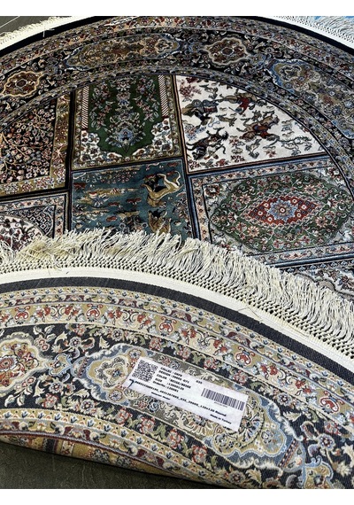 Orfe İpek Tuşeli Halı Salon Halısı, Oturma Odası Halısı, Antre Giriş Halısı Yuvarlak Mavi