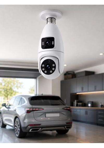 Gece Görüşlü Çift Lens Wi-fi Ampul Kamera Mobil Takip Destekli Beyaz
