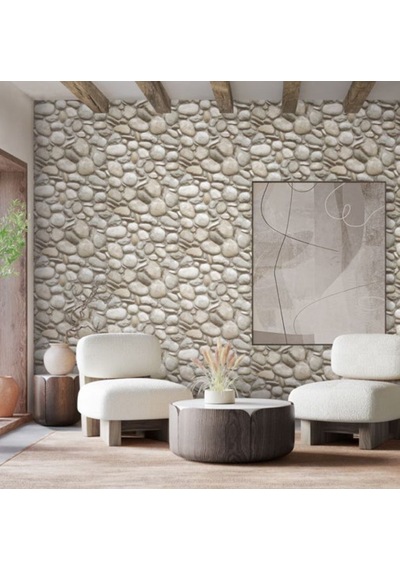 Adawall Roka 16m2 Duvar Kağıdı 23113 Serı Taş Desen 3boyutlu Silinebilir Açık Bej