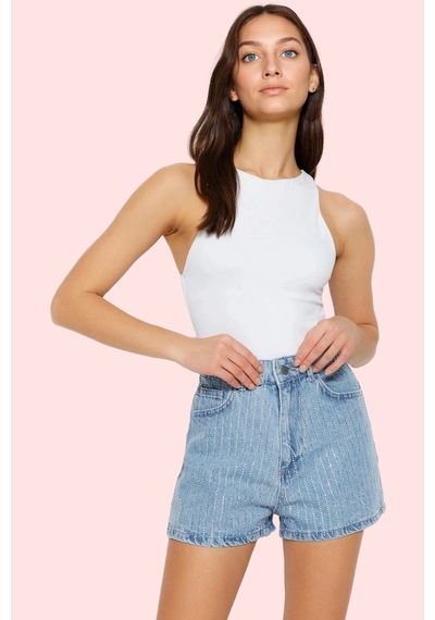 Ersefa Kadın Denim Şort Pamuk City Short Kalıp Geniş Paça Kısa Boy Yazlı mavi