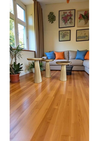 Modern Altın Varak Detaylı Doğal Ahşap Mantar Yan Sehpa 3 Lü Set