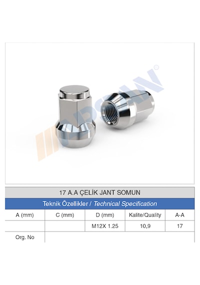 20 Adet 17 Anahtar Çelik Jant Somunu M12x1,25