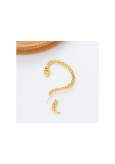 Medusa - Gold Yılan Kulak Üstü Silver Gümüş Renk Küpe Sağ Kulak İçindir Siyah