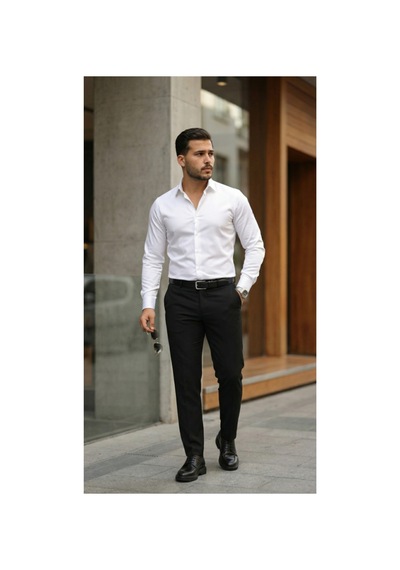 Butik İstanbul Erkek Saten Klasik Gömlek Beyaz