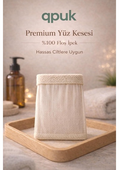 Premium Yüz Kesesi,%100 Floş İpek, Hassas Ciltler İçin, Beyaz