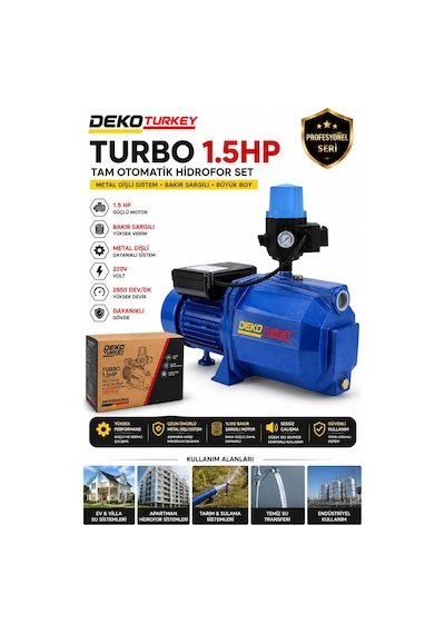 Deko Dk1545y 1.5 Hp Tam Otomatik Hidrofor Set Metal Bakır Sargılı Jet Su Pompası 220v Su Motoru