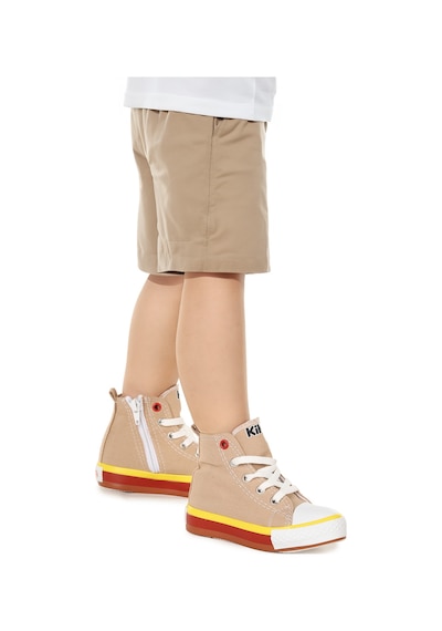 Kiko Kids Tinna Bağcıklı Erkek Bebek Boğazlı Keten Spor Ayakkabı Bej
