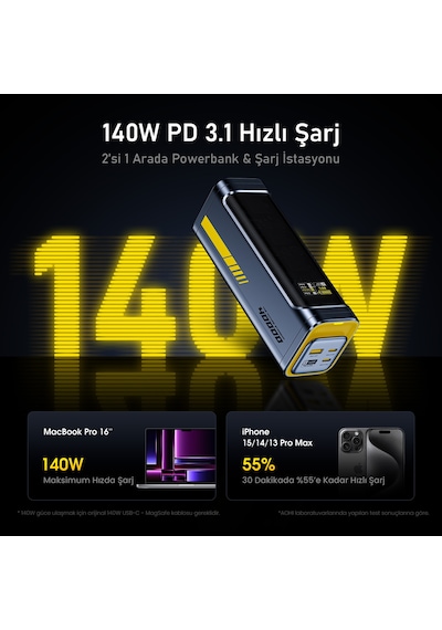 Aohi 40.000 Mah 140w Powerbank, Youth 3 Portlu Şarj Adaptörü