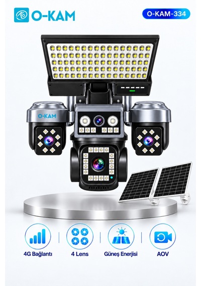 O-kam 334 Prm. 4 Kameralı Sım Kartlı Solar Güvenlik Kamera