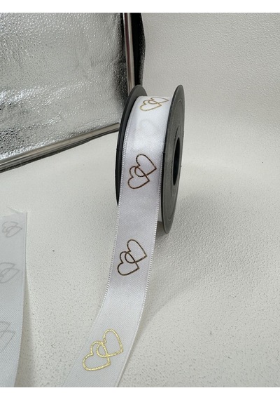 2.5 Cm Kalp Desenli Saten Kurdele-beyaz-5 Metre