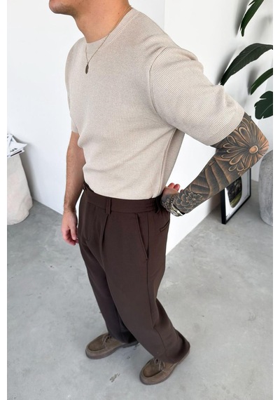 Taş Basic Bisiklet Yaka Triko Relaxed Tişört Taş