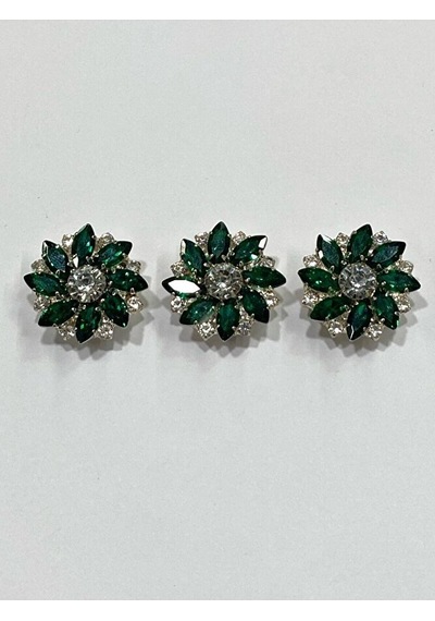 Taşlı Düğme /taşlı Klipsli Düğme/ 3 Lü Set/ 2,5 Cm Zümrüt
