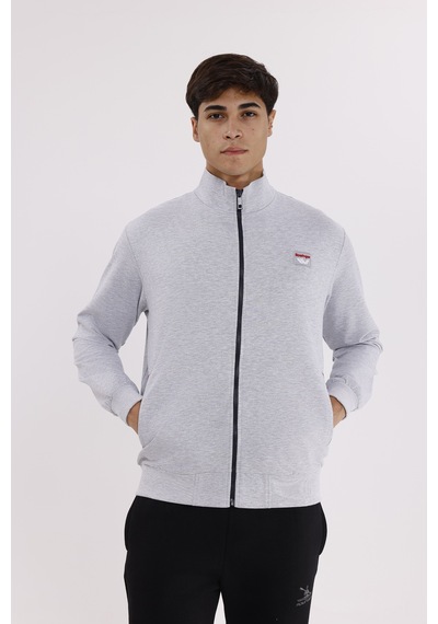 Rowinger Cepli Dik Yaka Tam Fermuarlı Göğüs Arma Detaylı Rahat Kalıp Mevsimlik Sweatshirt Grey