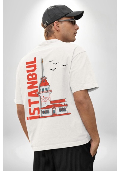 İstanbul Kız Kulesi Türkiye Beyaz Oversize Unisex Ön Ve Sırt Baskılı Tişört Beyaz İstanbul Kız Kulesi Türkiye Beyaz Oversize Unisex Ön Ve Sırt Baskılı Tişört Beyaz