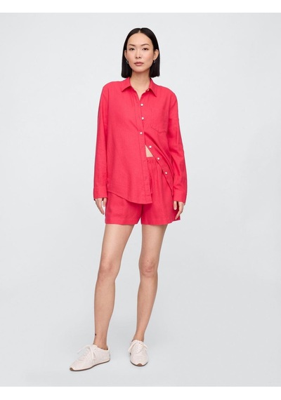 Gap V-lınen Easy Shirt - Beachy Kadın Gömlek-8073 Pembe