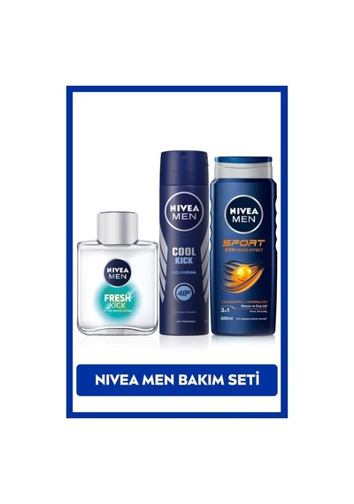 Nivea Cool Kick Fresh Erkek Sprey Deodorant 150 ML + Duş Jeli 500 ML + Kick Fresh Tıraş Sonrası Losyon