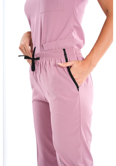 Unisex Pudra Soft Likra Doktor Scrubs Hemşire Cerrahi Nöbet Takım Üniforma Pudra Pudra