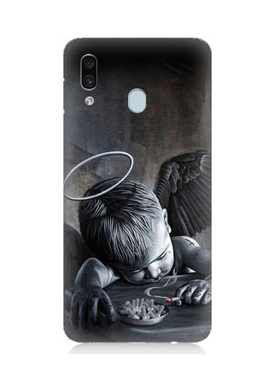 Samsung Galaxy A20 Uyumlu Hayattan Bıkmış Melek Desenli Silikon Kılıf