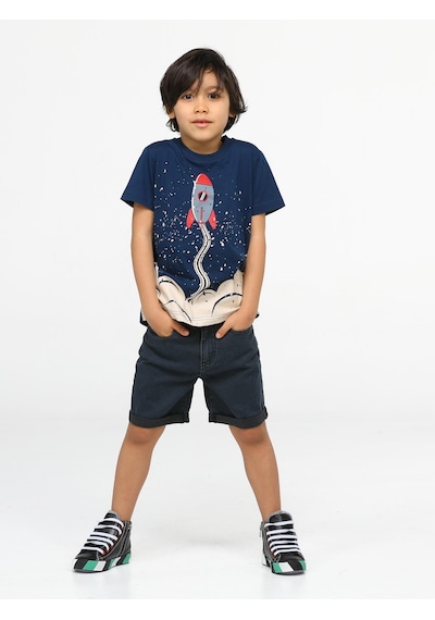 Casabony Rocket Denim Şort - T-shirt Takım - Gri - Siyah