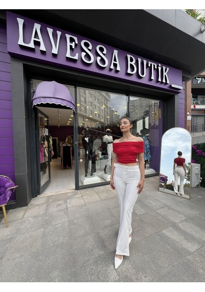 Modanne Yaka Streplez Bustiyer - Kırmızı-177