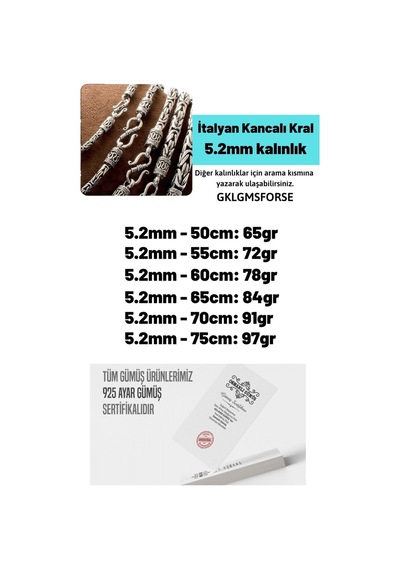 Vog 5.çok Renkli Italyan Kancalı Kral Model 925 Ayar Gümüş Sevgiliye,babaya,eşe Hediye Kolye Zincir