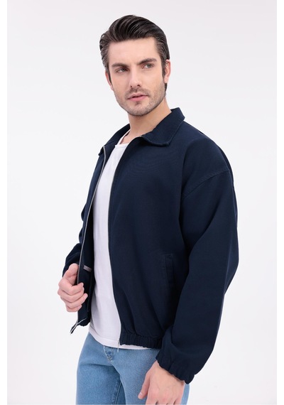 Erkek Gabardin Kumaş Fermuarlı Oversize Mevsimlik Ceket-144 Lacivert