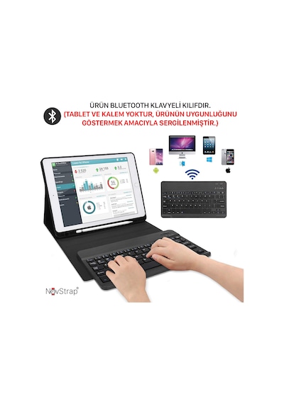 NovStrap Apple Uyumlu iPad  Pro 12.9 2020 2021 2022 4/5/6 Nesil Bluetooth Klavyeli Tablet Kılıfı