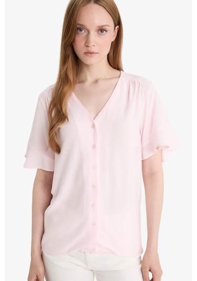Defacto Regular Fit V Yaka Kısa Kollu Gömlek F6086ax25smpn436 Pembe