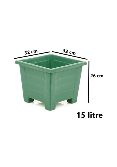 Omnipazar Sy-5847 Dekoratif Plastik Kare Ayaklı Saksı 15 Lt Yeşil 6 Adet 6 Adet